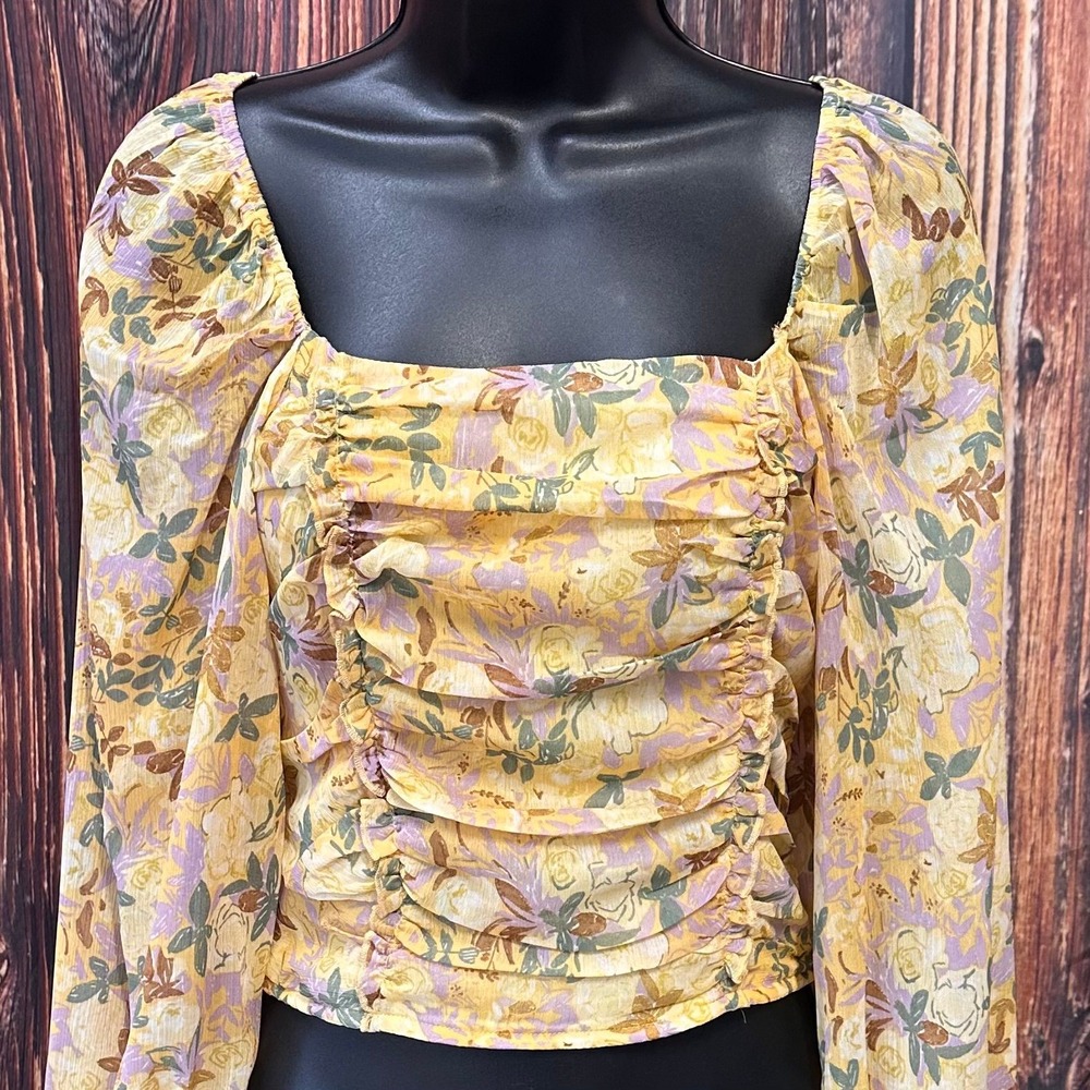 NWT in POLY‎ BAG Promesa Feminine Floral Ruched & Smocked Sheer Sleeves MEDIUM